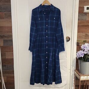 Polo Ralph Laurent Blue Plaid Maxi Shirt Dress size XL